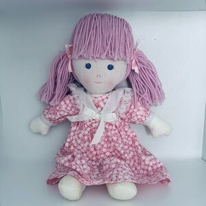Vintage Cloth Doll, Yarn Hair, P. G. I. TOYS LTD. 1989, Pink Hair, Pink Dress